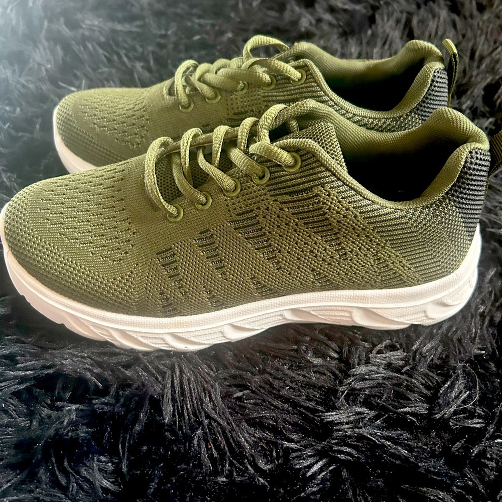 Olive Green Knit Casual Sneakers